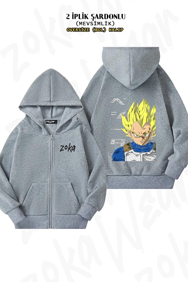 Unisex Dragon Ball Character Printed Oversized Back Printed Zippered Hooded Cardigan