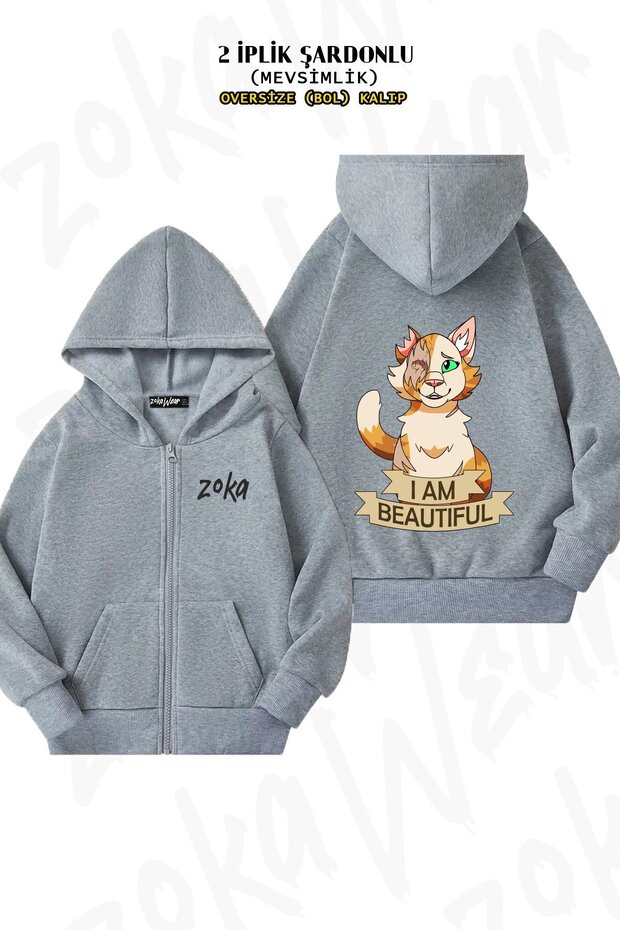 Unisex Warrior Cats I Am Beautiful Printed Oversized Back Printed Zip Hooded Cardigan