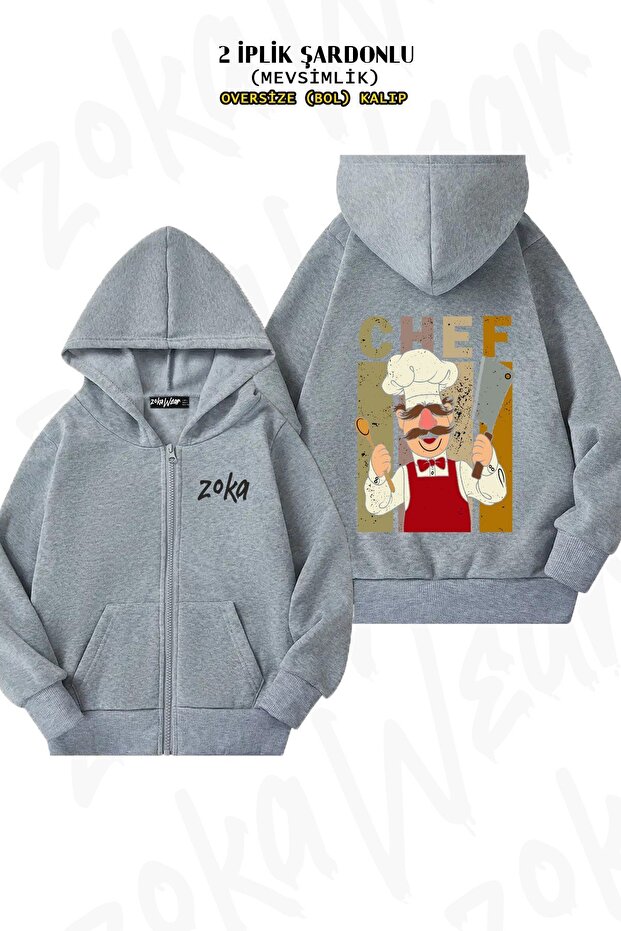 Unisex the Muppet Kitchen Swedish Chef Printed Oversized Back Printed Zip Hooded Cardigan