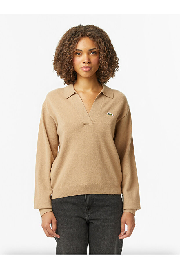 Wool Open Polo Collar Sweater - 1