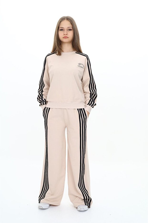 Girls' 100% Cotton Long Sleeve Oversized Bottom-Top Tracksuit Set