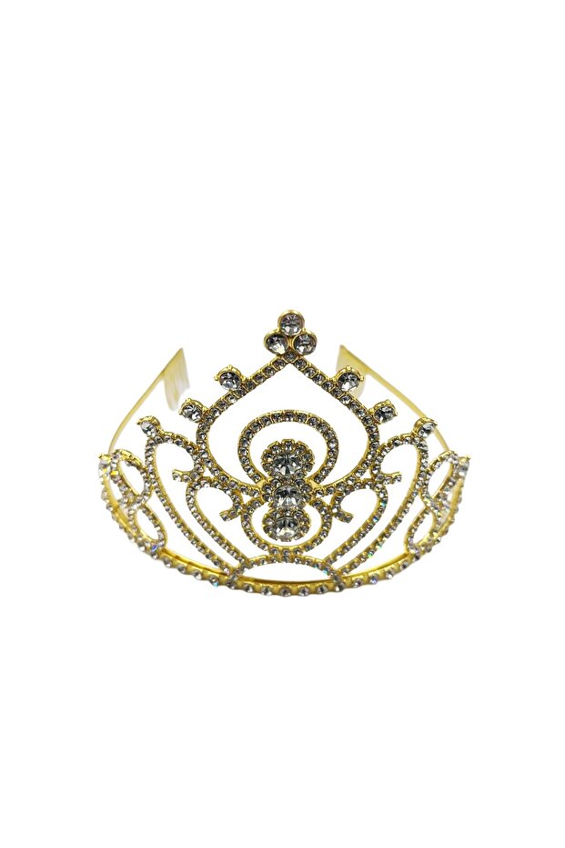Metal Stone Luxury Princess Embroidered Crown Gold
