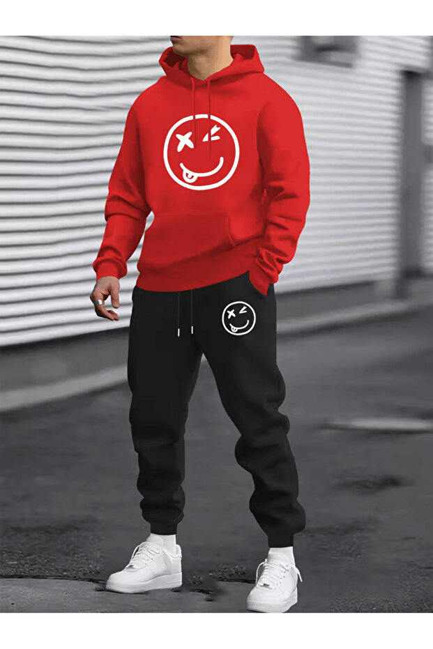 Men's Crazy Face Printed Hooded Tracksuit Set