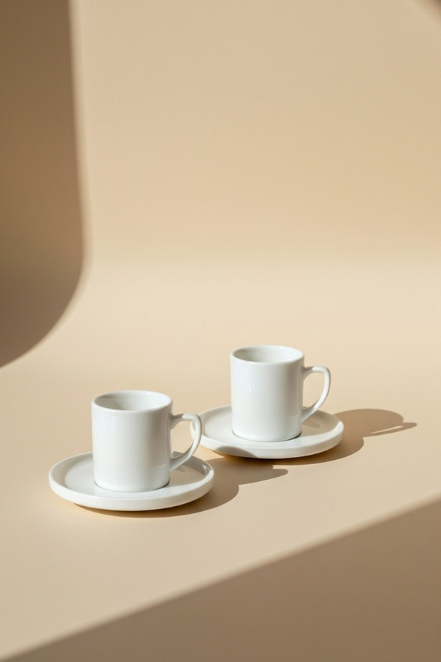 Pure Series 2-Piece Porcelain Coffee Cup Set 100 ml – White