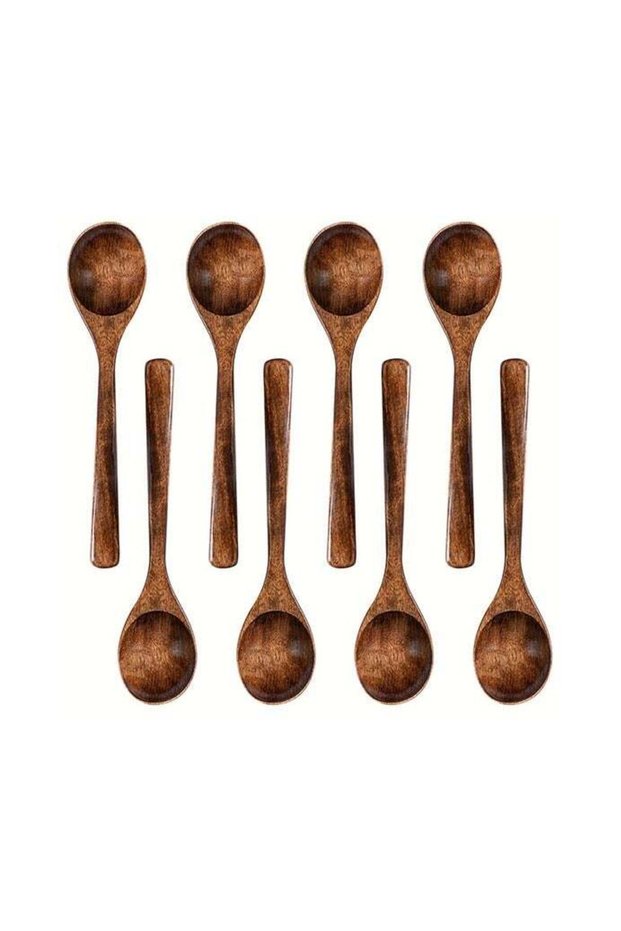 8 PCS Wooden Spoons for Eating, Wooden Honey Spoons for Tea, Wooden Teaspoons for Stirring Coffee, Small Wooden Spoons for Cooking, Wood Table Spoon Set for Serving Soup & Dessert
