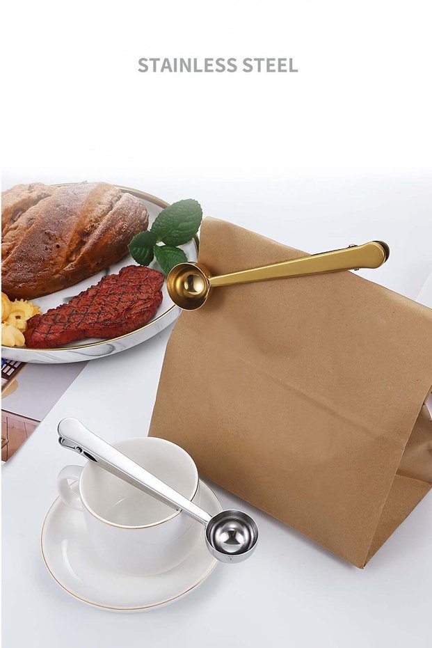 Stainless steel coffee measuring spoon multifunctional food sealing clip seasoning spoon milk powder measuring spoon baking scale small tool kitchen spoon clip (silver)