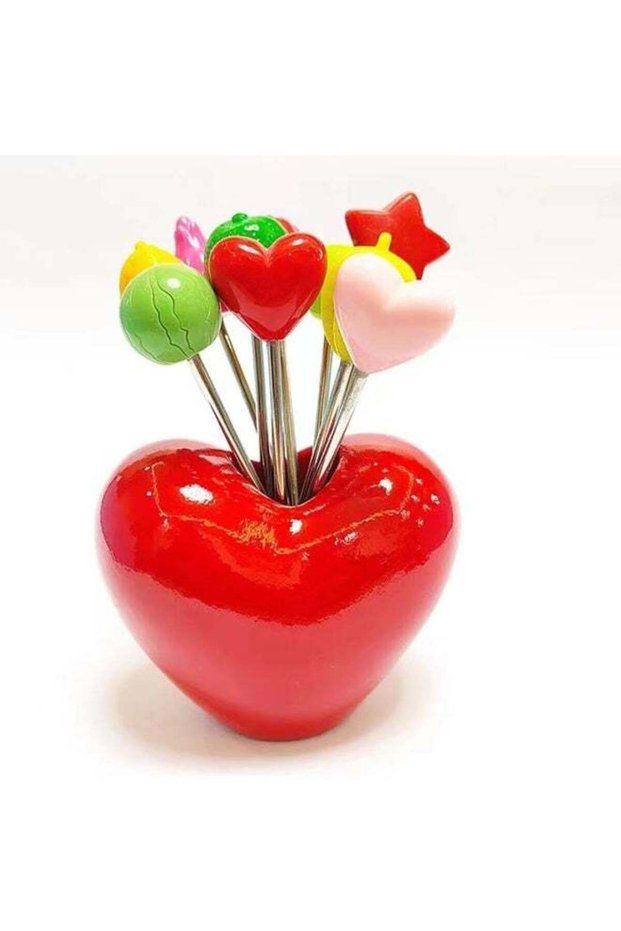 Fruit Forks, Salad Forks with Stainless Steel, Children's Food Pick Fork Holders, Repeated Use of Fruit Forks to Decorate Cute Creative, 10 Different Fruit Forks and 1 Love Holder