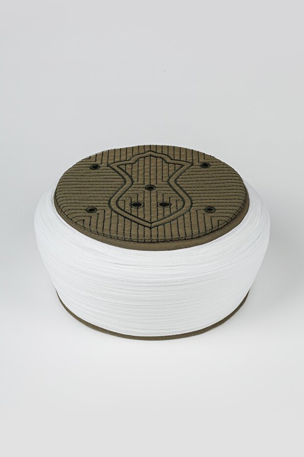 Namaz Sarigi - White Fabric - Green Skullcap - Round Wrap - Nâli Şerif - 5 Meters