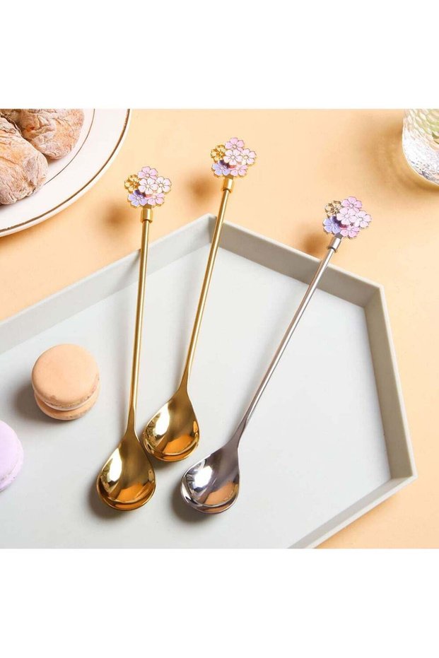 3Pcs Spoon,Creative Stainless Steel Sakura Dessert Coffee Spoon Stirring Spoon Dessert Spoon