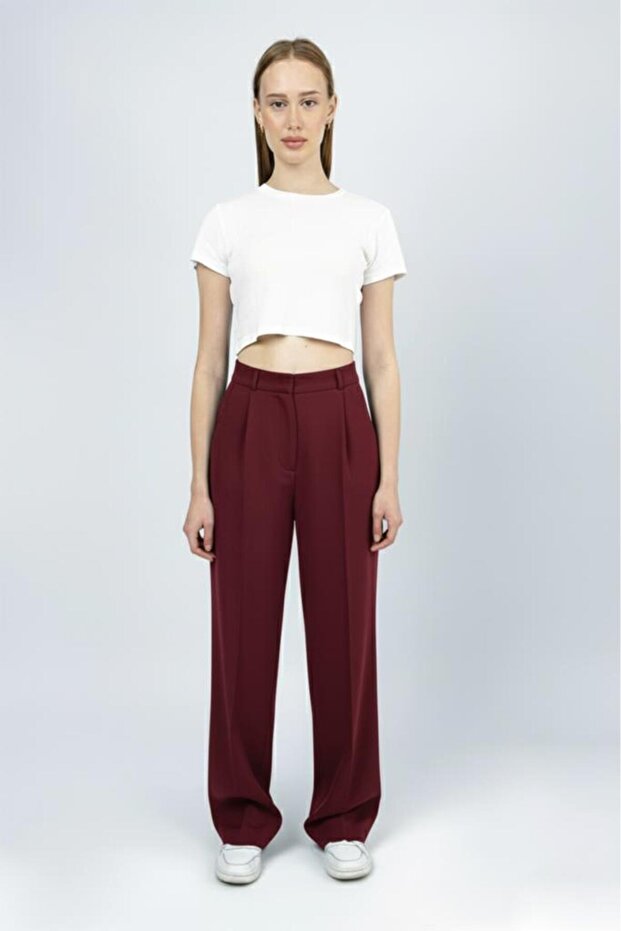 Women's High Waist Palazzo Pants Burgundy
