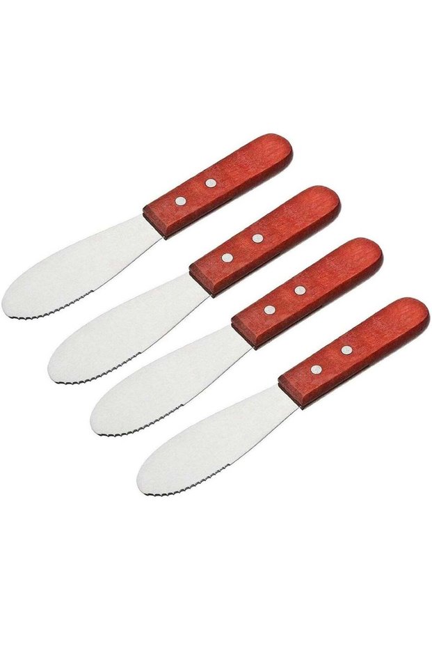Straight Edge Wide Butter Spreader Sandwich Cream Cheese Condiment Knives Set Kitchen Tools, Wood Handle, 8"