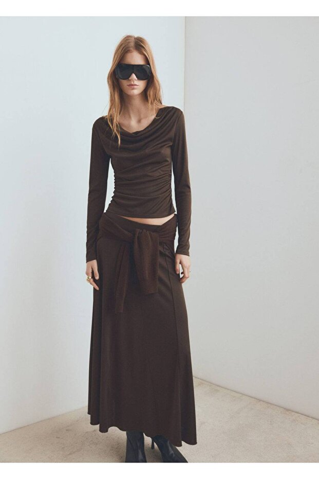 Drape yaka slim fit tişört - 2