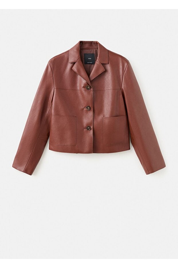 Deri görünümlü cepli ceket - 3