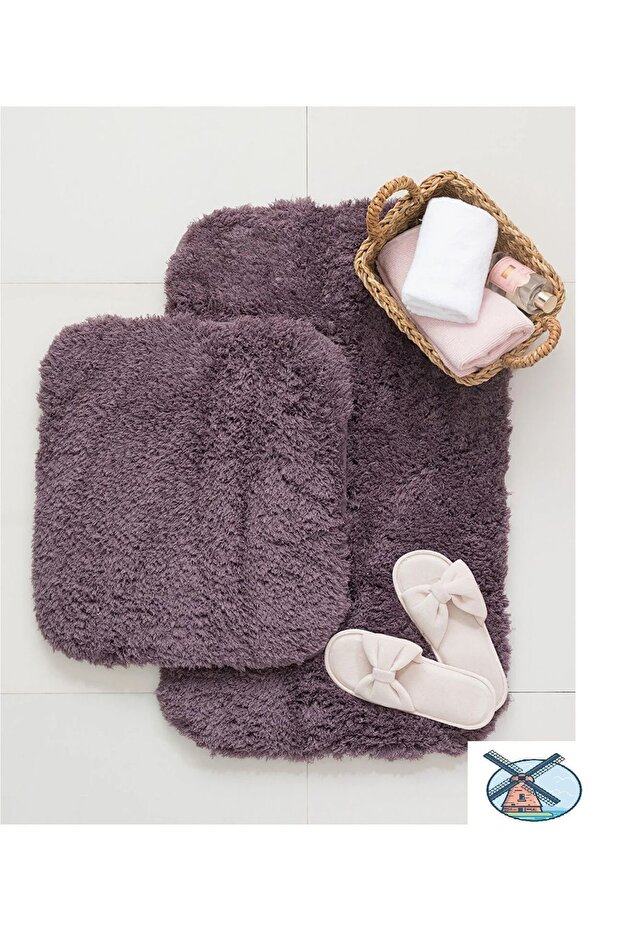 Sheep 2-Piece Bath Mat - Dark Plum - 50x80 cm 45x50 cm