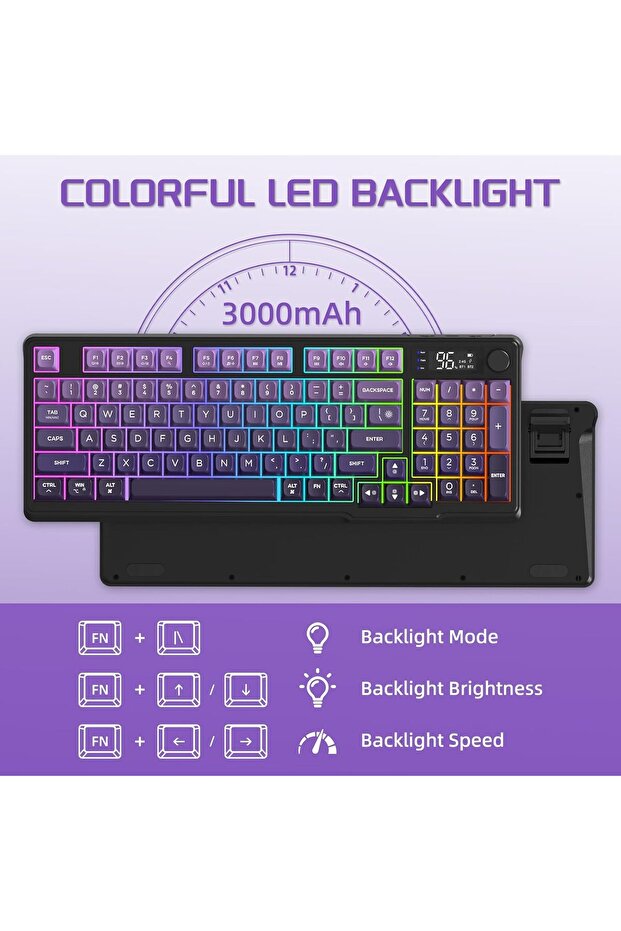 M96 Ofis Klavye Bluetooth/2.4g Kablosuz Oyuncu Klavye Işıklı Usb Type-c Kablolu Şarjlı - 7