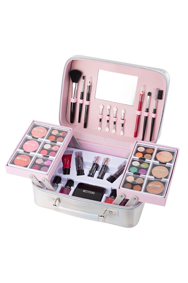 Portable Multifunctional Cosmetic Bag with Long-Lasting Glitter Eyeshadow and Lipstick Makeup Set