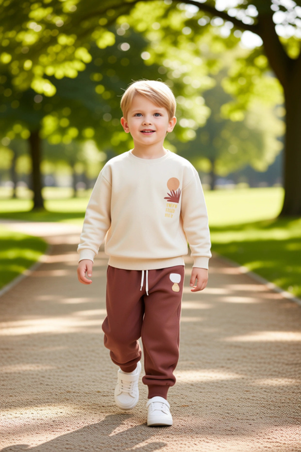 Boys' Cotton Knitted Crew Neck Regular Fit Sweatshirt and Sweatpants Set Quality Stylish