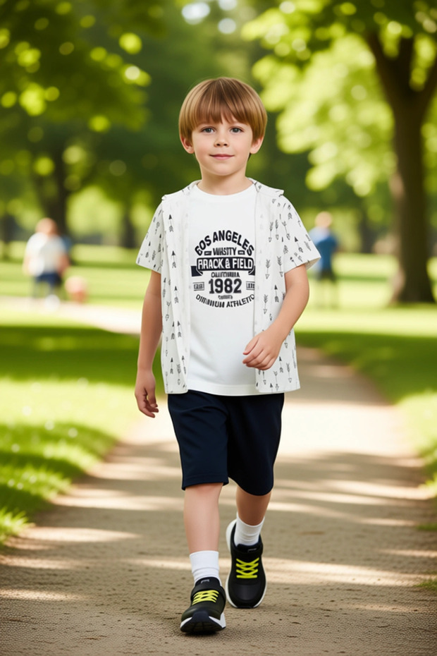 Boys' Cotton Sports-Themed Short-Sleeved T-Shirt and Shorts Combination Good Quality Stylish Comfortable