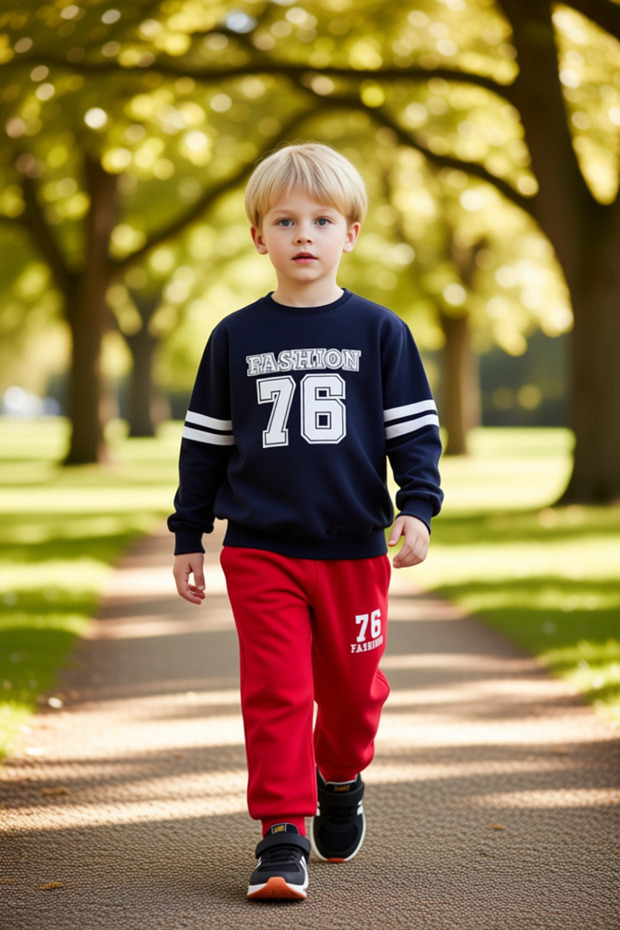 Boys' Cotton Comfortable Slogan Printed Crew Neck Sweatshirt and Sweatpants Set High Quality