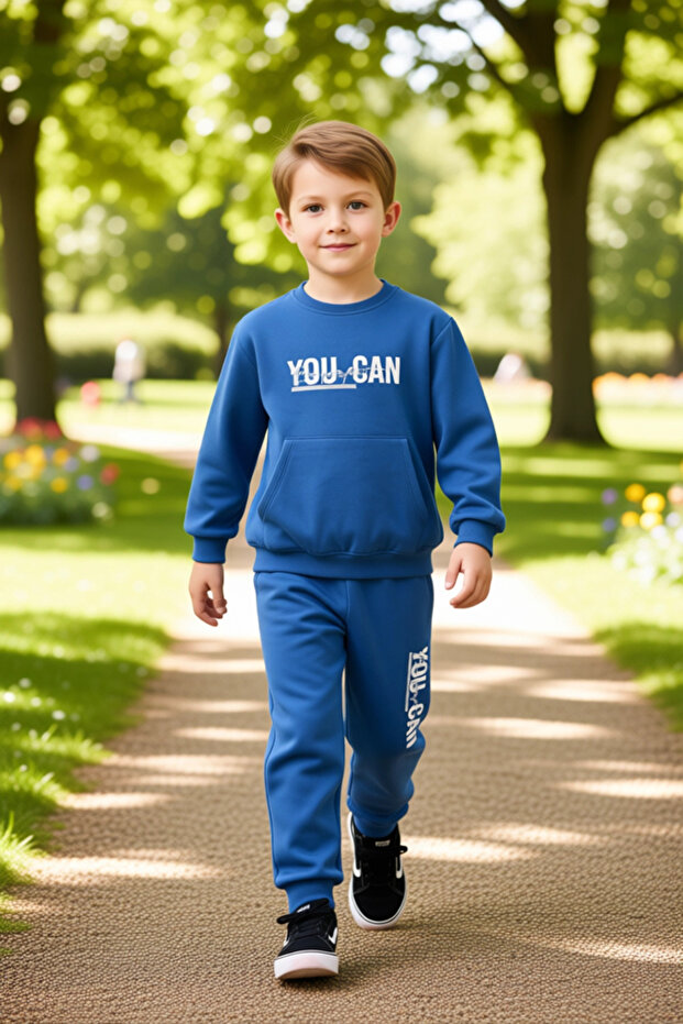 Motivational Printed Boys' Knitted Sweatshirt and Sweatpants Set Quality Stylish Comfortable
