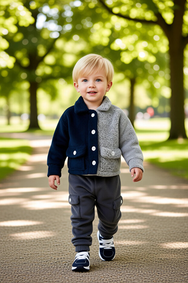 Boys' Two-Tone Soft Fleece Top and Bottom Set Quality Stylish Comfortable Casual