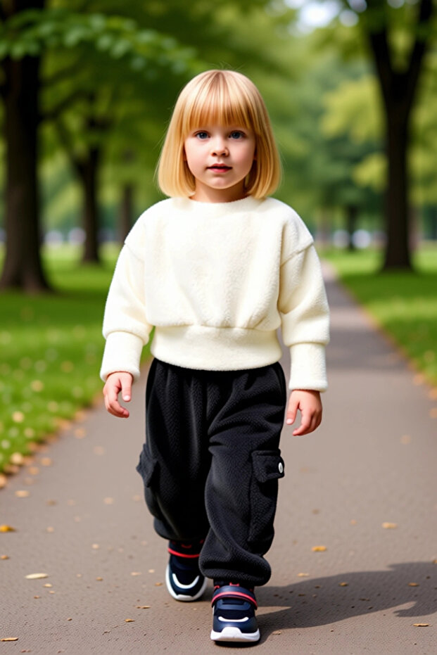 Girl's Plush Textured Crew Neck Top and Jogger Pants Set Quality Stylish Comfortable