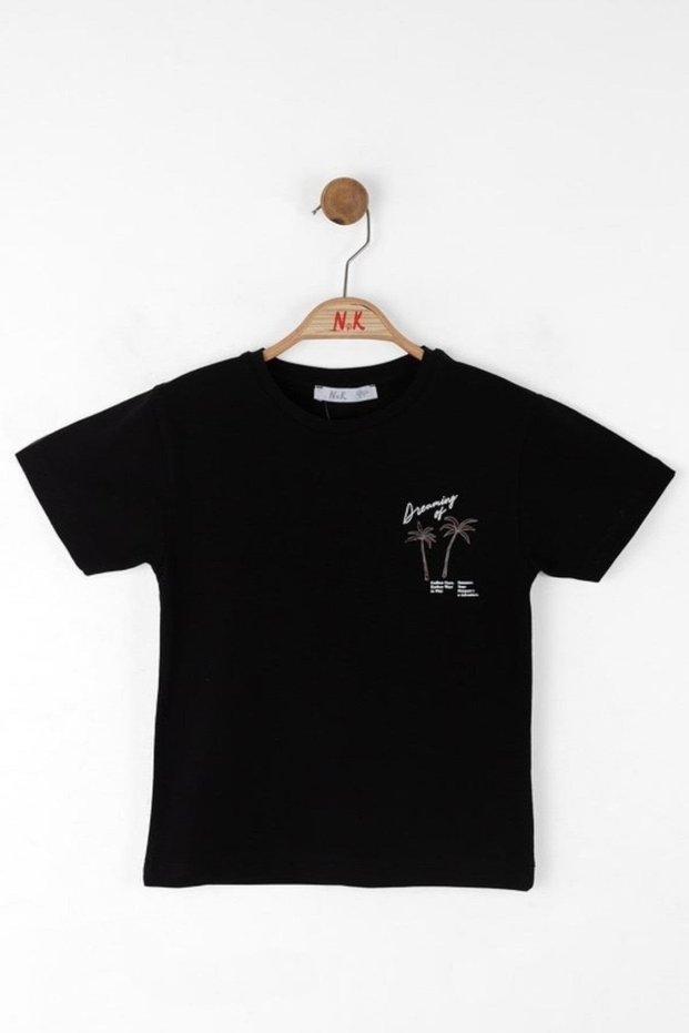 Boy's 4-8 Years Old Back Printed Short Sleeve T-Shirt 48500 Black