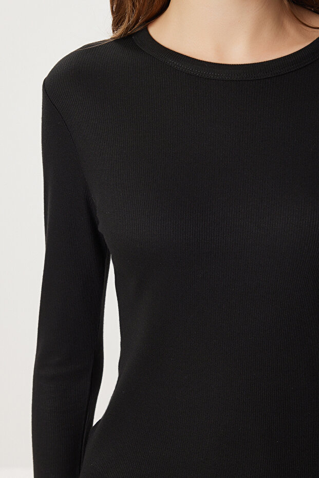 Basic Fitilli Örme Bluz LUB0296 SİYAH - 3