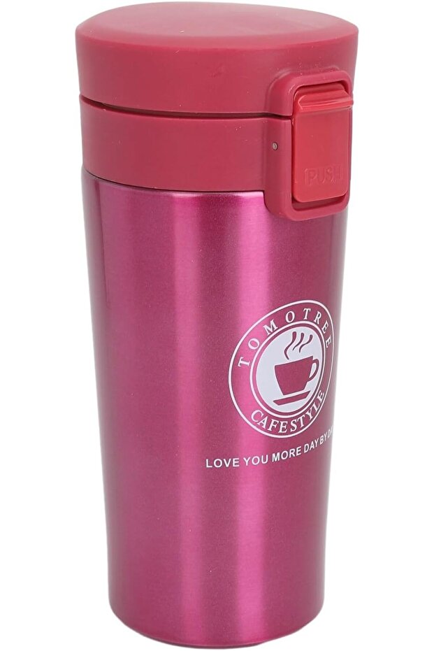 Insulated Coffee Cup Snap Flip Lid 380ml - Stainless Steel (Red)