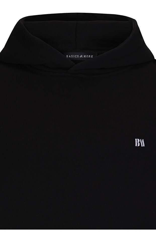 Siyah Basic Sweatshirt Hoodie - 2