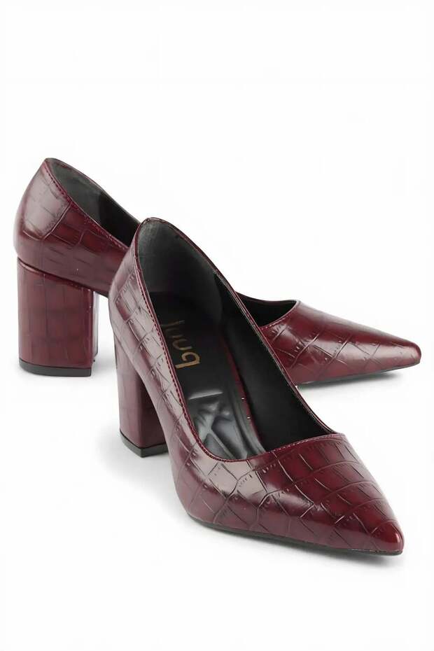 Prestige - Burgundy Crocodile Pattern Block Heel Shoes