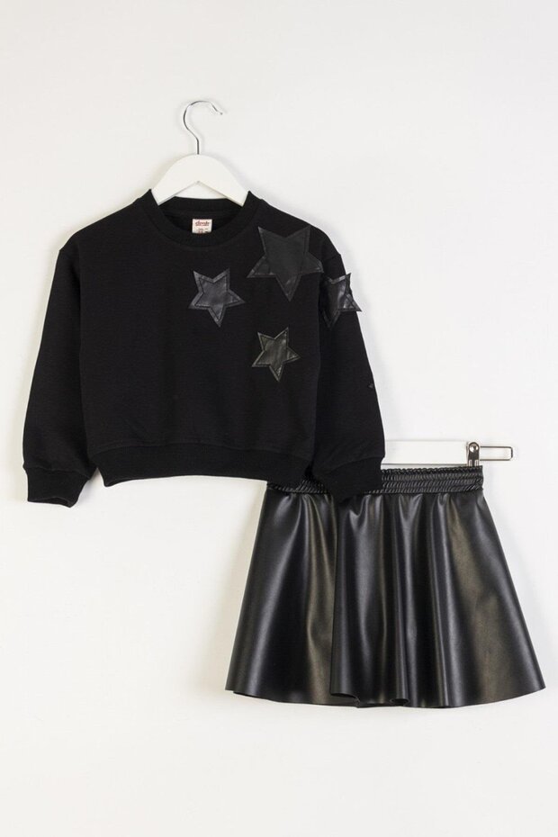 Mojo Girl's 4-9 Years Old Faux Leather Shorts Skirt Set 0477 Black