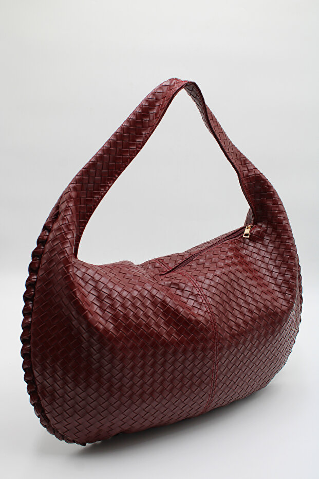 Women's Burgundy Large Size Knitted Textured Large Internal Volume Lined Hand, Arm and Shoulder Bag