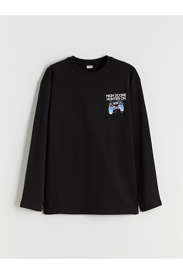 Lcw Kids Black Crew Neck Boy's T-Shirt