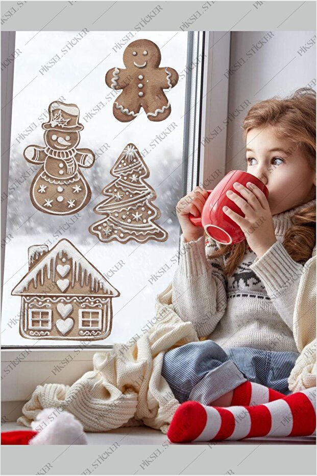 Snowy Cookie Christmas Sticker Pack New Year Set Glass Wall Sticker
