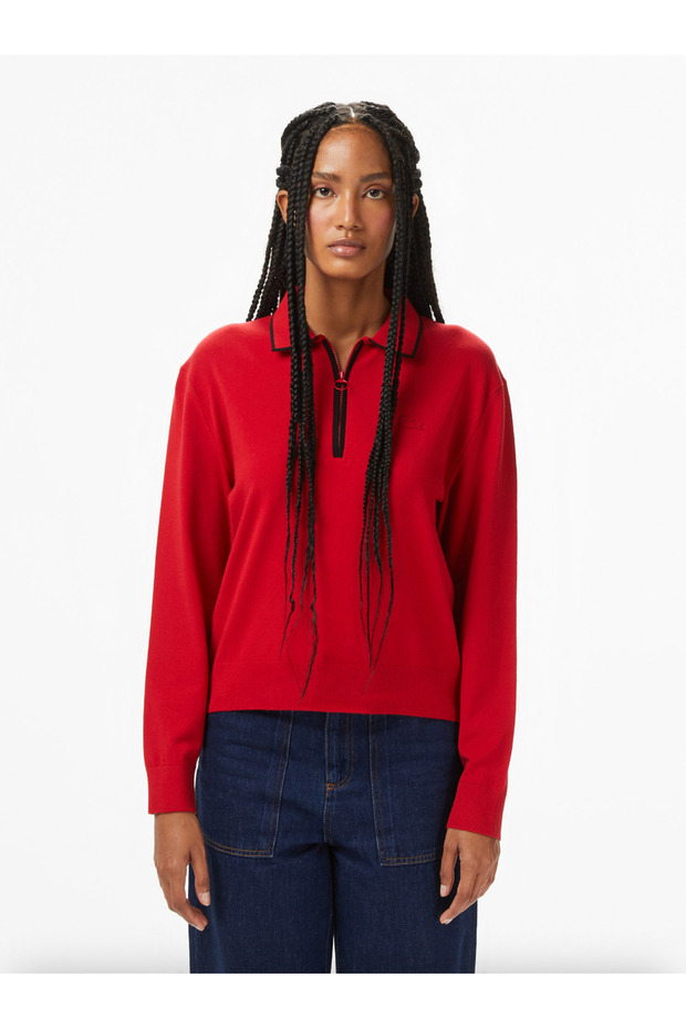 Cable Knit Polo Collar Sweater - 1