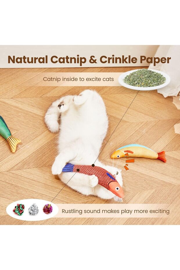 Cat Fish Kicker Toys, 3-Pack Soft Durable Catnip Toys, 9.4 in - 4