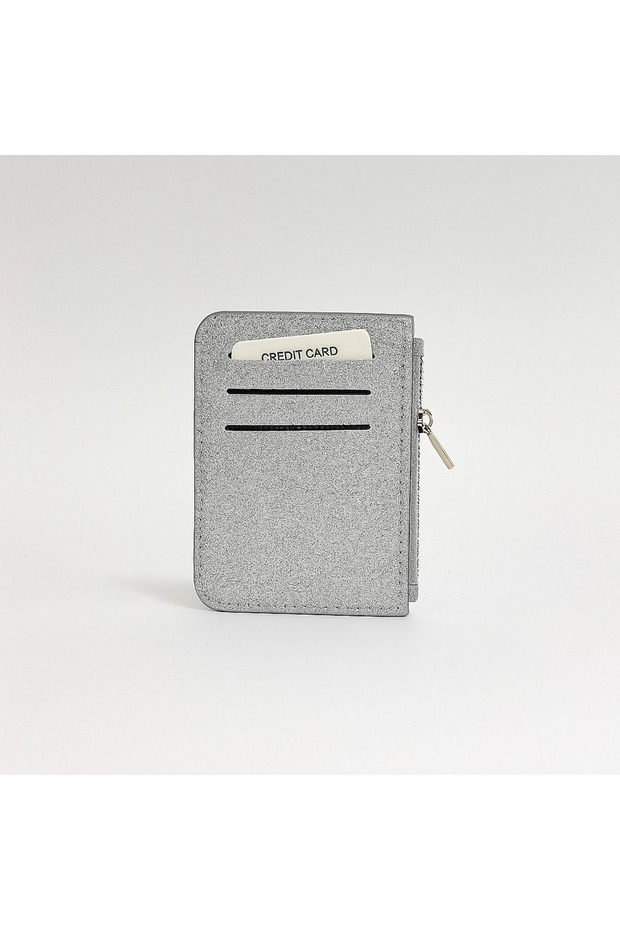 Shiny Glittery Zipper Closure Wallet Section Stylish Women's Card Holder