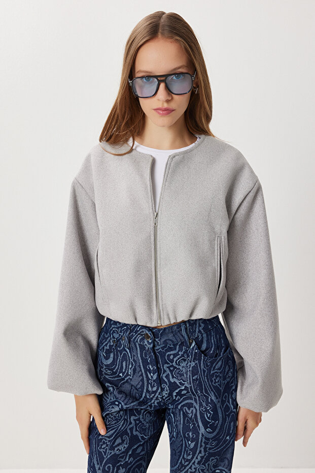 Soft Cashmere Bomber Jacket Lub0248 Gray