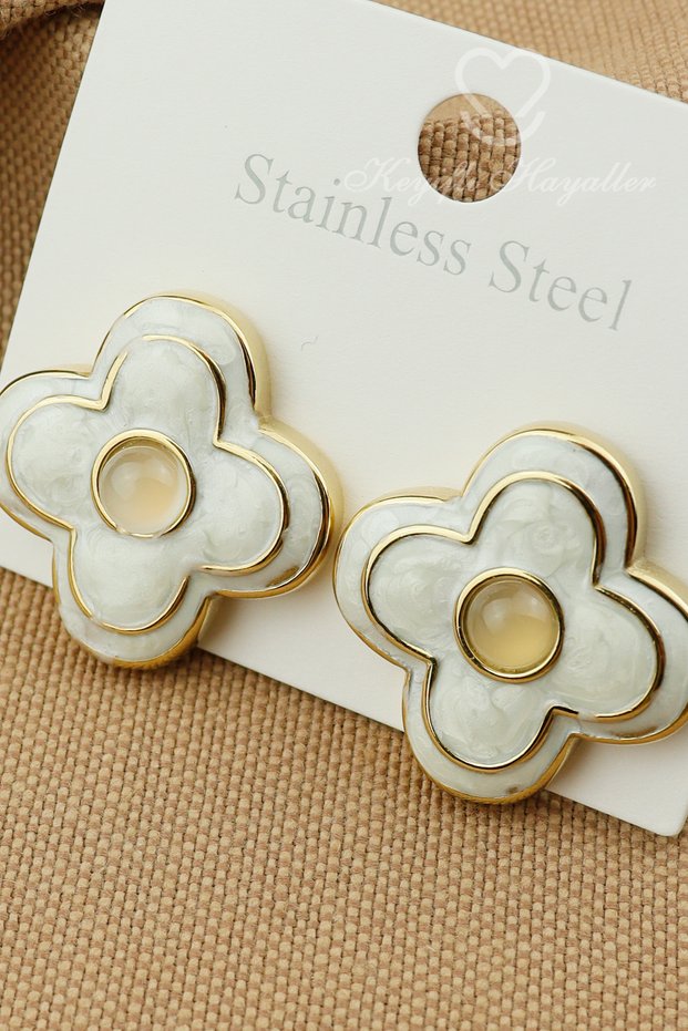 Original Steel Nail Earrings - Gold Flower Luck Steel Earrings Non-Tarnish Non-Fade Daily Wear 2.5cm
