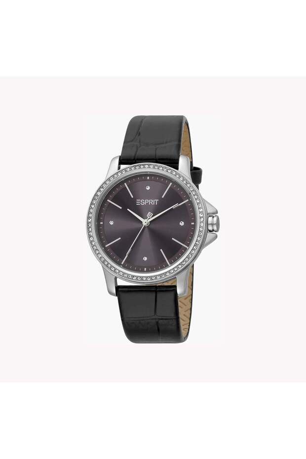 Women's Black Leather Watch, Burgundy Dial | Es1l235m0095
