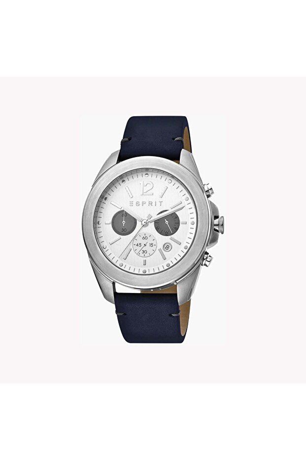 Men's Blue Leather Watch, Silver Dial | Es1g200m0025
