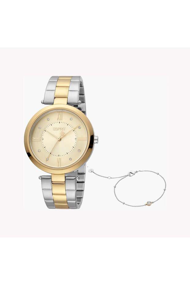 Women's Silver & Gold Stainless Steel Watch, Champagne Dial | ES1L252M0045