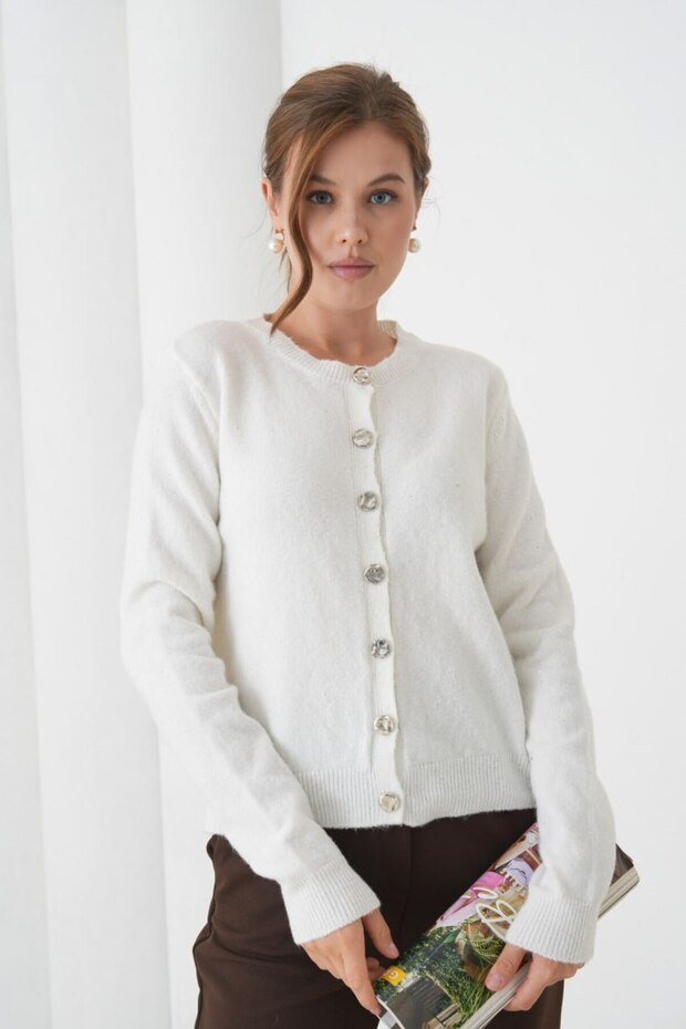 Premium Yarn Crew Neck Regular Fit Knitwear Cardigan Aw25Hi0055