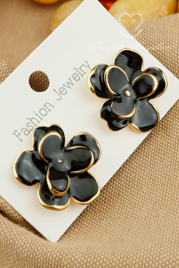 Original Steel Nail Earrings - Gold Black Layered Flower Steel Earrings Non-Tarnish Daily Wear 2.5cm