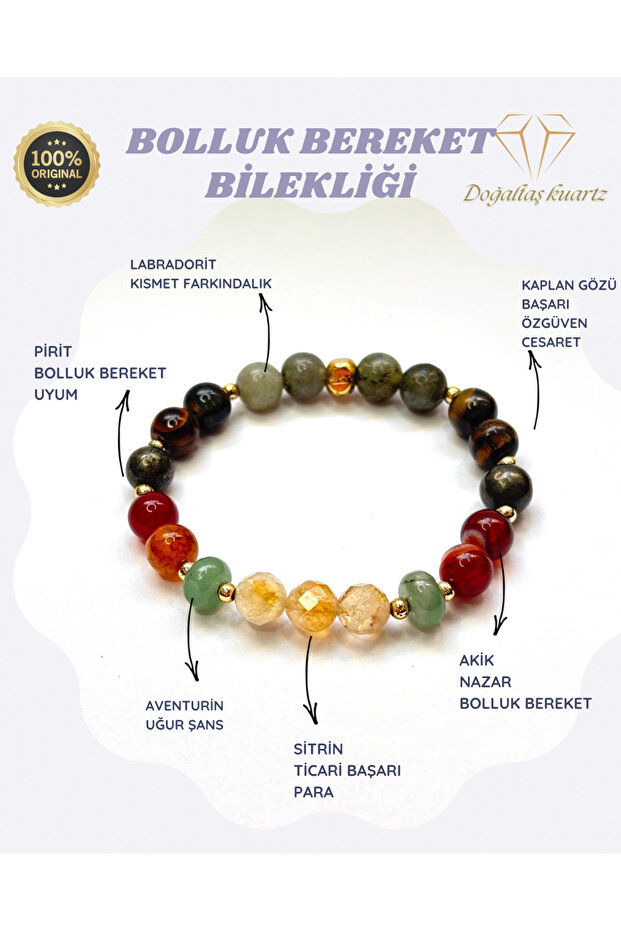 Abundance and Prosperity Natural Stone Bracelet. Certified Original Natural Stone