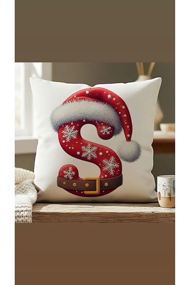 New Year Red Beret Belted Letter-S Throw Pillow Cover
