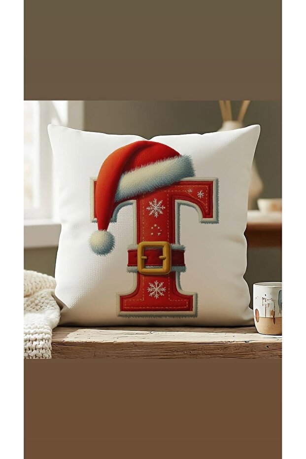 New Year Red Beret Belted Letter-T Throw Pillow Case