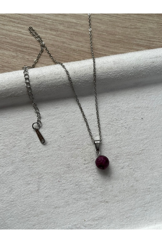 8mm Ruby Stone Steel Necklace Handmade
