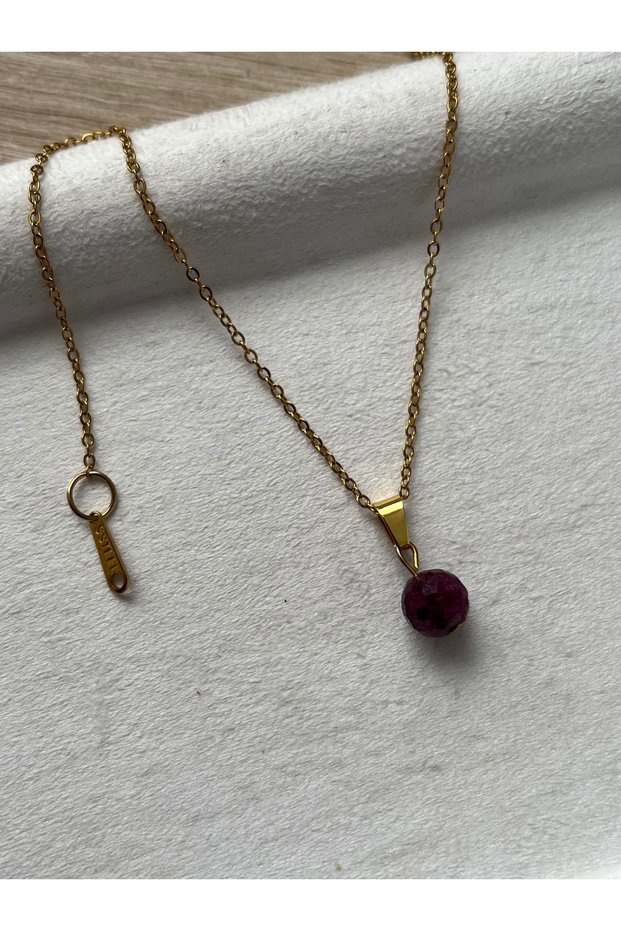8mm Ruby Stone Steel Necklace Handmade